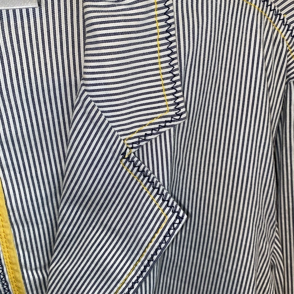 Chico's Seersucker Striped gray white yellow Yachtie Blazer coastal classic - Picture 16 of 16